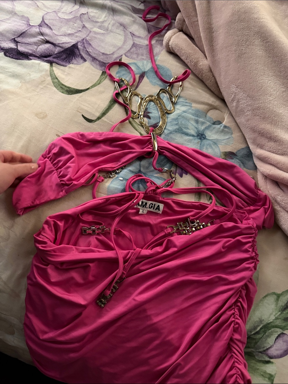 I.AM.GIA Neon Pink Cutout Strap Two-Piece Mini Set - Picture 2 of 3